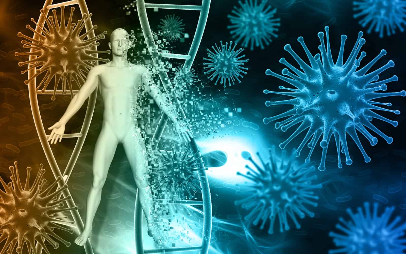 human DNA strand with disease around